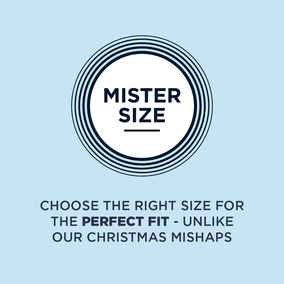 Λογότυπο Mister Size με κείμενο από κάτω: Επιλέξτε το σωστό μέγεθος για τέλεια εφαρμογή